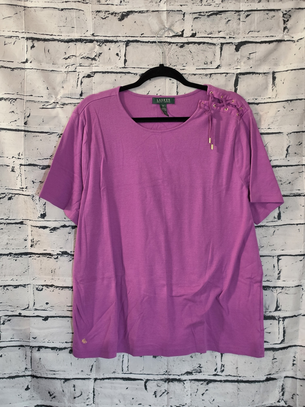 Lauren Ralph Lauren Fuchsia Lace-Up Shoulder Short Sleeve Tee